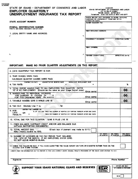Form Tax020 Employer Quarterly Unemployment Insurance Tax Report