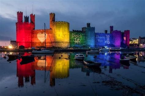 Caernarfon Castle Lit Up With A Rainbow Of Lights Illuminated Events