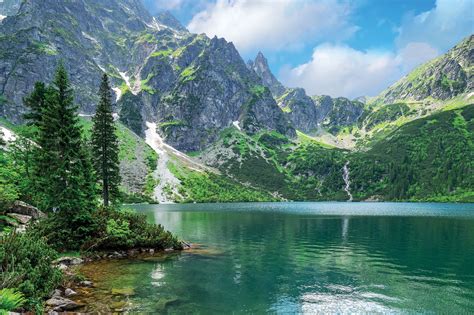 Photography Nature Landscape Mountains Lake Trees Emerald Water Summer