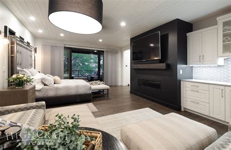 Contemporary Black Fireplace Bedroom Master Suite Highcraft