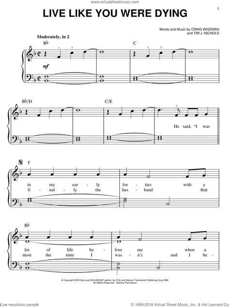 Maybe you would like to learn more about one of these? McGraw - Live Like You Were Dying sheet music for piano solo