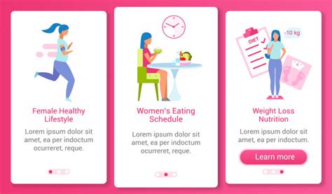 Woman healthy lifestyle onboarding mobile app screen ...