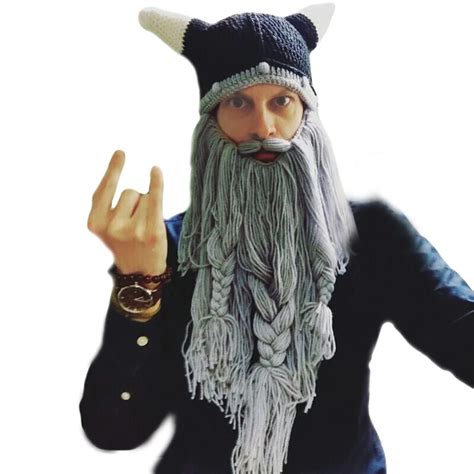 funny crazy wig long beard vikingar beanies cap unisex adult vikings hats barbarian winter warm