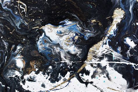 Large Black And White Abstract Art With Gold And Blue