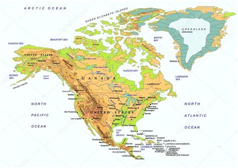 Mapa Ameryki Północnej z nazwami obiektów Stock Vector by AxelWolf