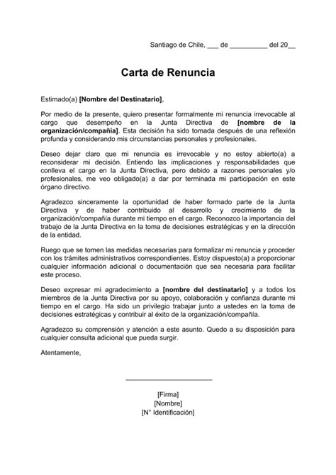 Carta De Renuncia Irrevocable A Junta Directiva Ejemplos