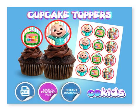 Cocomelon Cupcakes Toppers Cocomelon Birthday Party Etsy