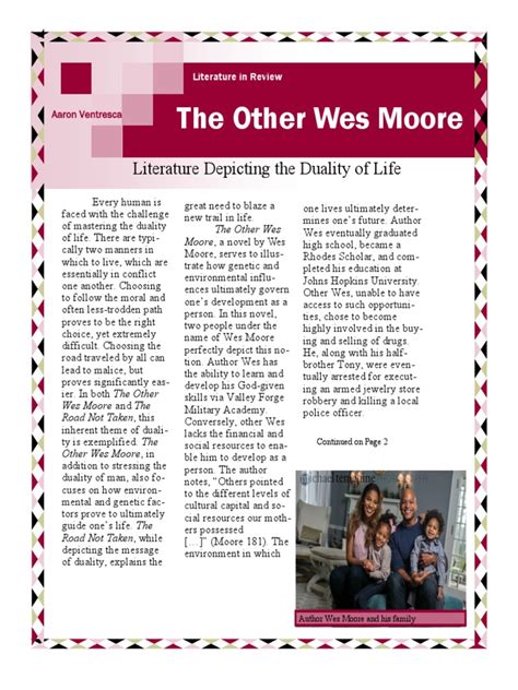 The Other Wes Moore Project Pdf Students Further Education