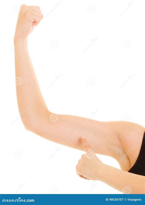 Fitness Woman Showing Energy Flexing Biceps Muscles Stock Image