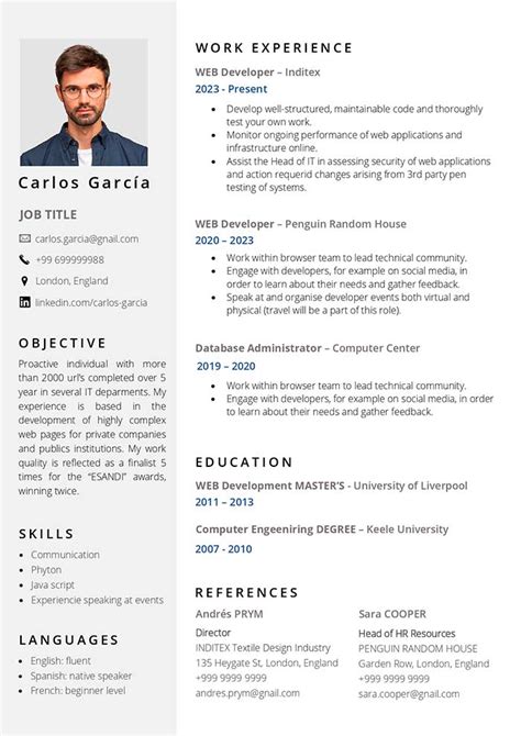 Curriculum Vitae En Inglés Ejemplos Y Plantilla