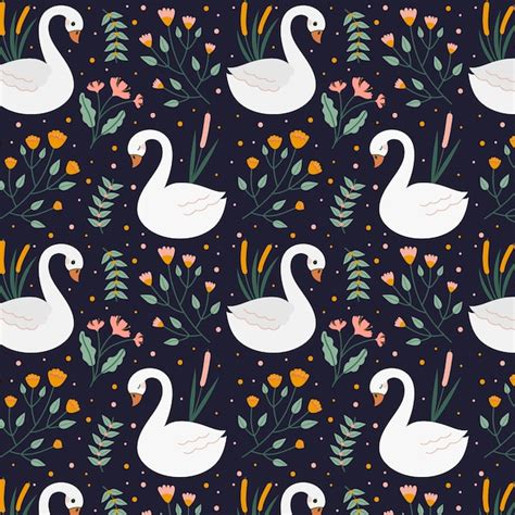 Free Vector Seamless Elegant Pattern With Swans And Flowers