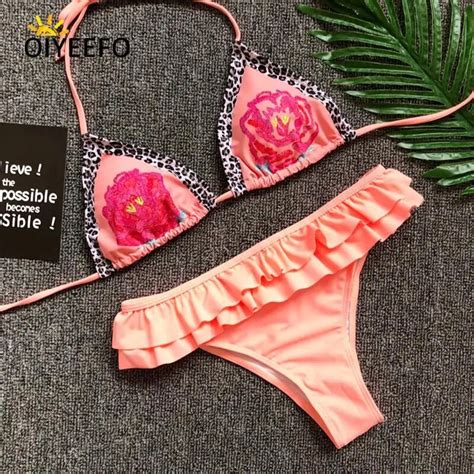 oiyeefo flounce bikini brazilian embroidery floral bathing suits women swimwear female ruffle