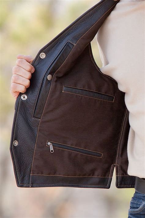 Mens 10 Pocket Concealed Carry Rustic Brown Buffalo Hide Leather Vest W