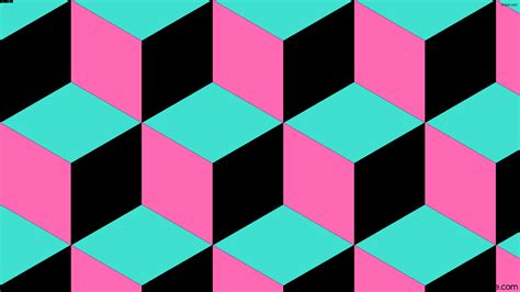 Wallpaper Pink Blue Black 3d Cubes 40e0d0 Ff69b4 000000 240° 302px