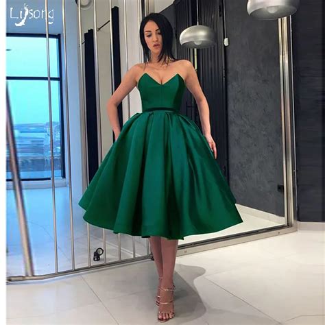 Elegant Dark Green Emerald Knee Length Pleated Prom Ball Gown Dress