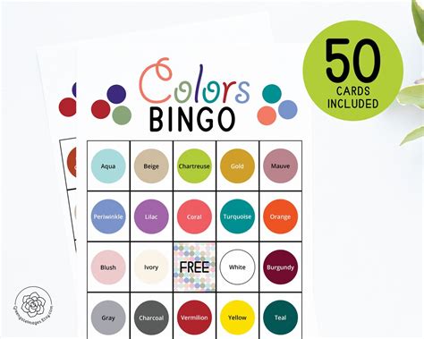 Colors Bingo Cards Printable Bingo 50 Cards Senior Citizen Etsy España