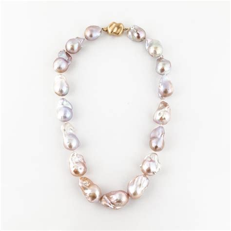 18 Karat Cultured Pink Baroque Pearl Necklace For Sale At 1stdibs