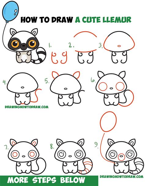 How To Draw A Cute Cartoon Lemur Kawaii Chibi With Easy Step By