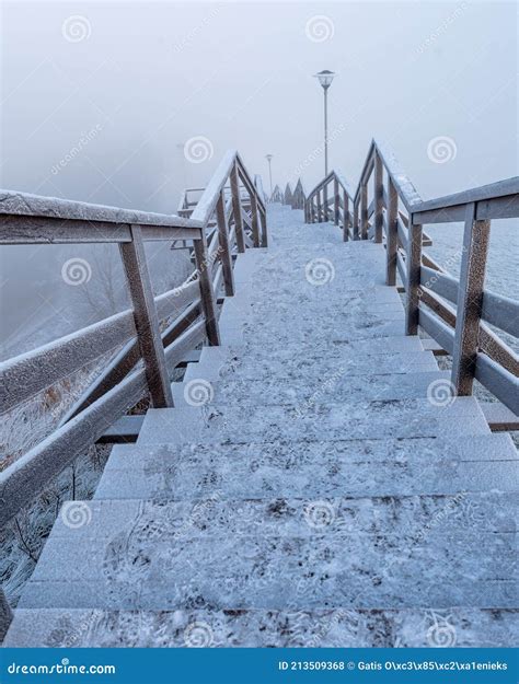 Wooden Stairs On The Hill On A Foggy Day Stock Photo Image Of