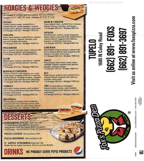 Menu At Foxs Pizza Den Pizzeria Tupelo