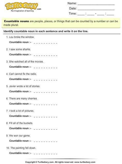 Count And Mass Nouns Worksheets Grade