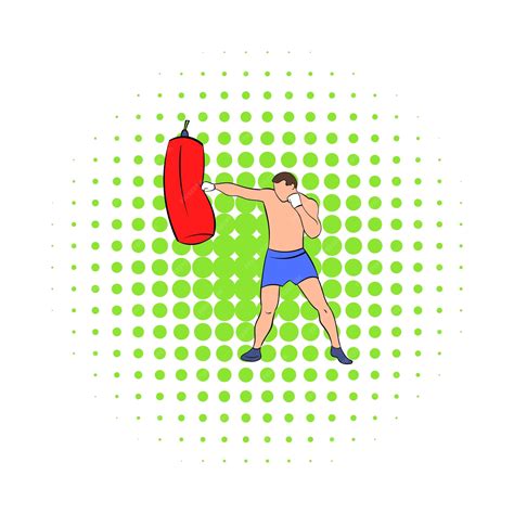 Boxeador Golpeando El ícono Del Saco De Boxeo En Estilo Cómic Sobre Un