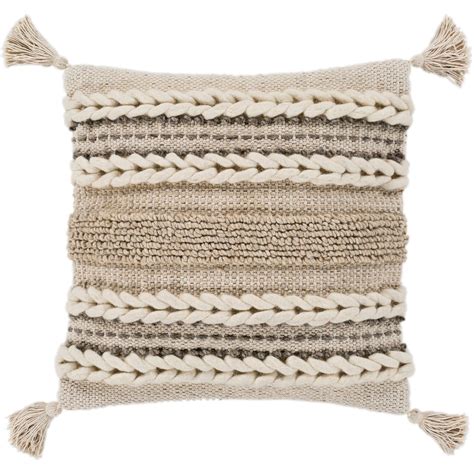 The textured pillow cover above look great by themselves but would look nice with a solid pillow as well. Goa Taupe Bohemian Tassel Wool Throw Pillow Cover (30" x ...