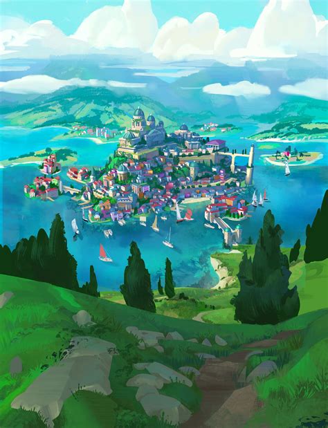 Artstation Island City Tyler Edlin Fantasy Town Fantasy World
