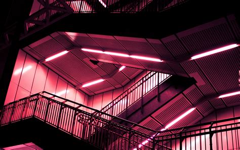Download Wallpaper 3840x2400 Stairs Construction Design Neon Lights