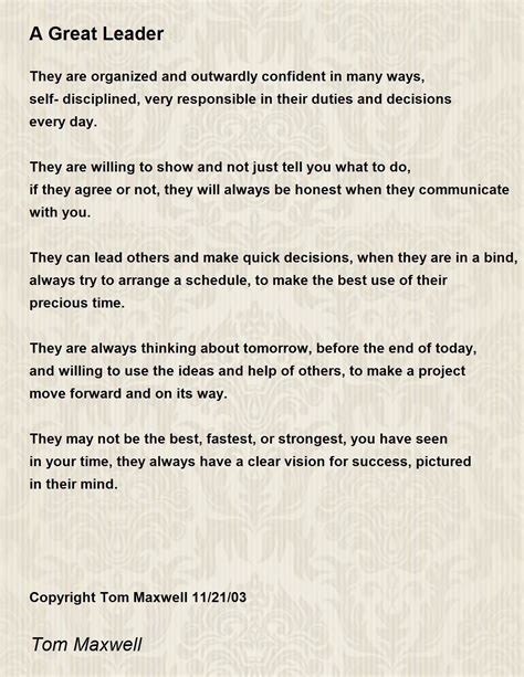 A Great Leader A Great Leader Poem By The Original Tom Maxwell