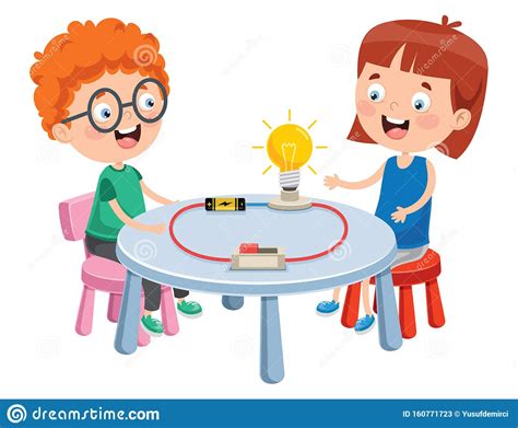 Simple Electric Circuit Experiment For Children Education Stock Vector