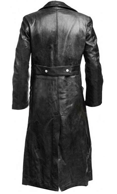 men s german classic ww2 military officer uniform black leather trench coat platinum leathers