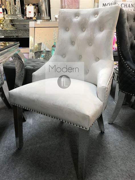 A lovely luxury model that's designed to. 2 x Luxury Silver Velvet Dining Chairs with Lion Head Door ...