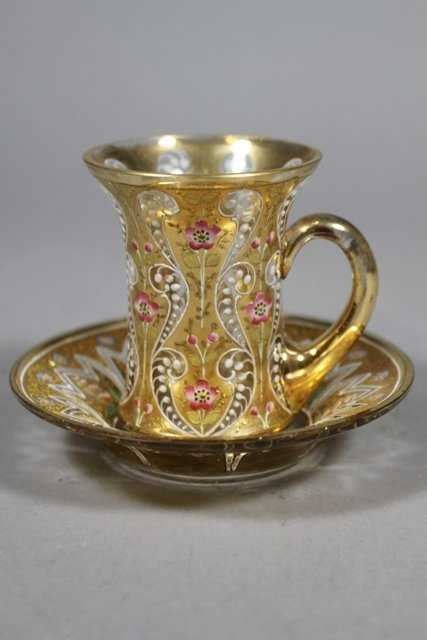 Moser Style Venetian Glass Tea Cup And Saucer