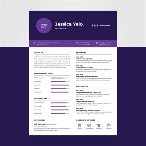 Purple Color Modern Cv Resume Design Template Suitable For Content
