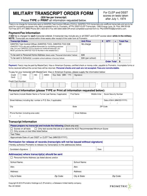 Dsst Military Transcript Order Form Fill Out And Sign Online Dochub