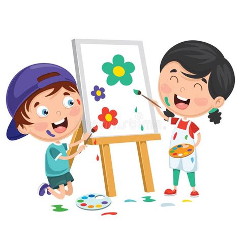 Niños Pintando En La Pared Linda Niña Preescolar Niños Con Crayones