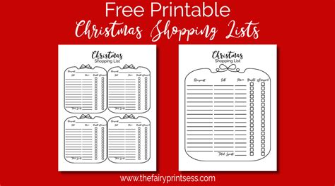 Free Printable Christmas Shopping Lists