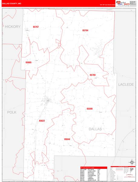 Dallas County Mo Zip Code Wall Map Red Line Style By Marketmaps