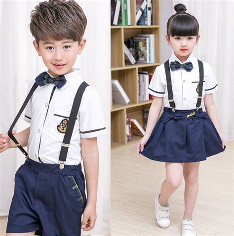 2020 2017 New Kids School Uniform Dress Set Set Bow Tie Girl White T