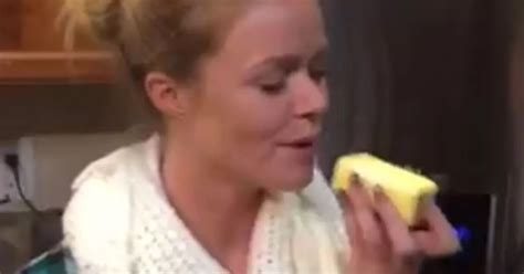 woman swallows a whole slab of butter in one go as she performs gag worthy party trick for pals