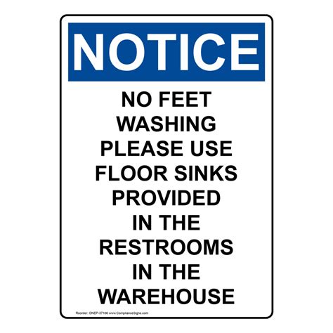 Osha No Feet Washing Please Use Floor Sinks Provided Sign One 37166