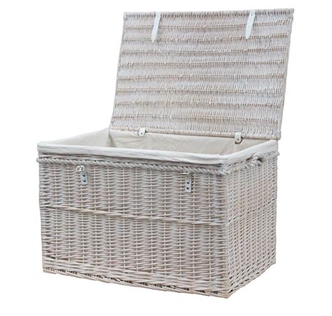 Keswick White Wash Wicker Storage Trunk Wicker Storage Trunk Storage