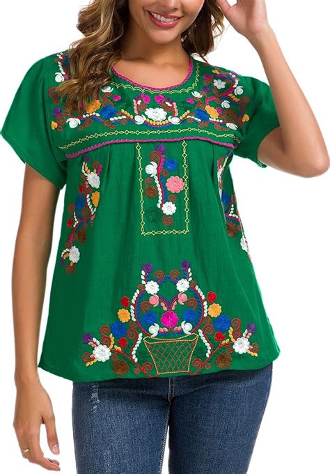 Yzxdorwj Womens Embroidered Mexican Peasant Blouse Mexico Summer Shirt