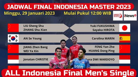 Jadwal Final Indonesia Master 2023 Hari Ini Leo Danil Vs He Ji Ting