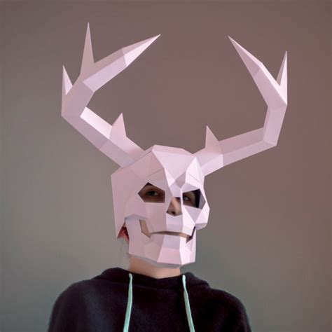 Horned Skull Mask Template Diy Head Mask Halloween Mask Etsy