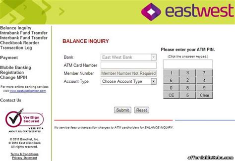 Please note that you will need to confirm the last 4 digits of your social security number to view the virtual card number, expiration date, and cvv , but once confirmed, you'll be. Eastwest Bank ATM Card Balance Inquiry Online - Banking 15539