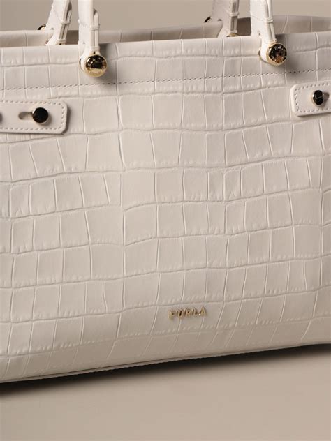 Furla Outlet Lady Bag In Crocodile Print Leather Yellow Cream
