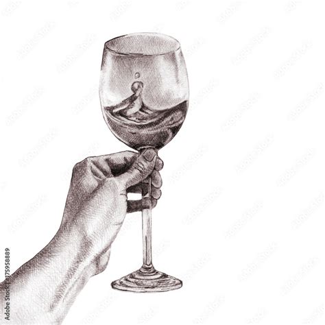 Hand Drawn Pencil Sketch A Human Hand Holding A Glass Of Wine