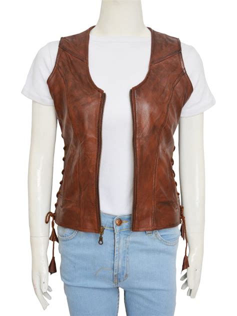 Classic Womens Brown Leather Vest Women Jacket Mauvetree